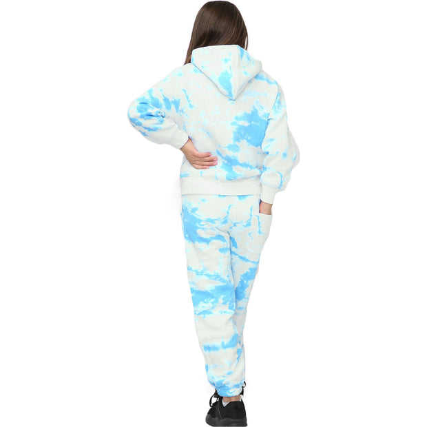 A2Z 4 Kids Girls Tracksuit Designer's Tie Dye Print Fleece Blue Hooded Zip Up Hoodie & Bottom Jogging Suit Joggers Age 5 6 7 8 9 10 11 12 13 Years