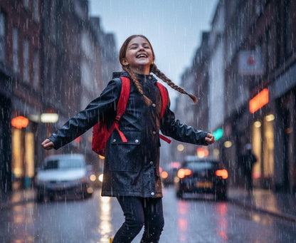 PU Raincoat Jacket Windbreaker Waterproof Parka Hooded For Girls Boys Age 5-13 Years