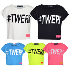 Girls Top Kids #Twerk Print Stylish Fashion Trendy T Shirt Crop Top 7-13 Years