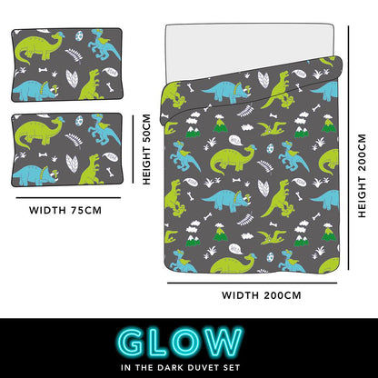 Double Duvet Cover Set Glow In The Dark Dinosaur Super Soft Warm Two Pillow Case