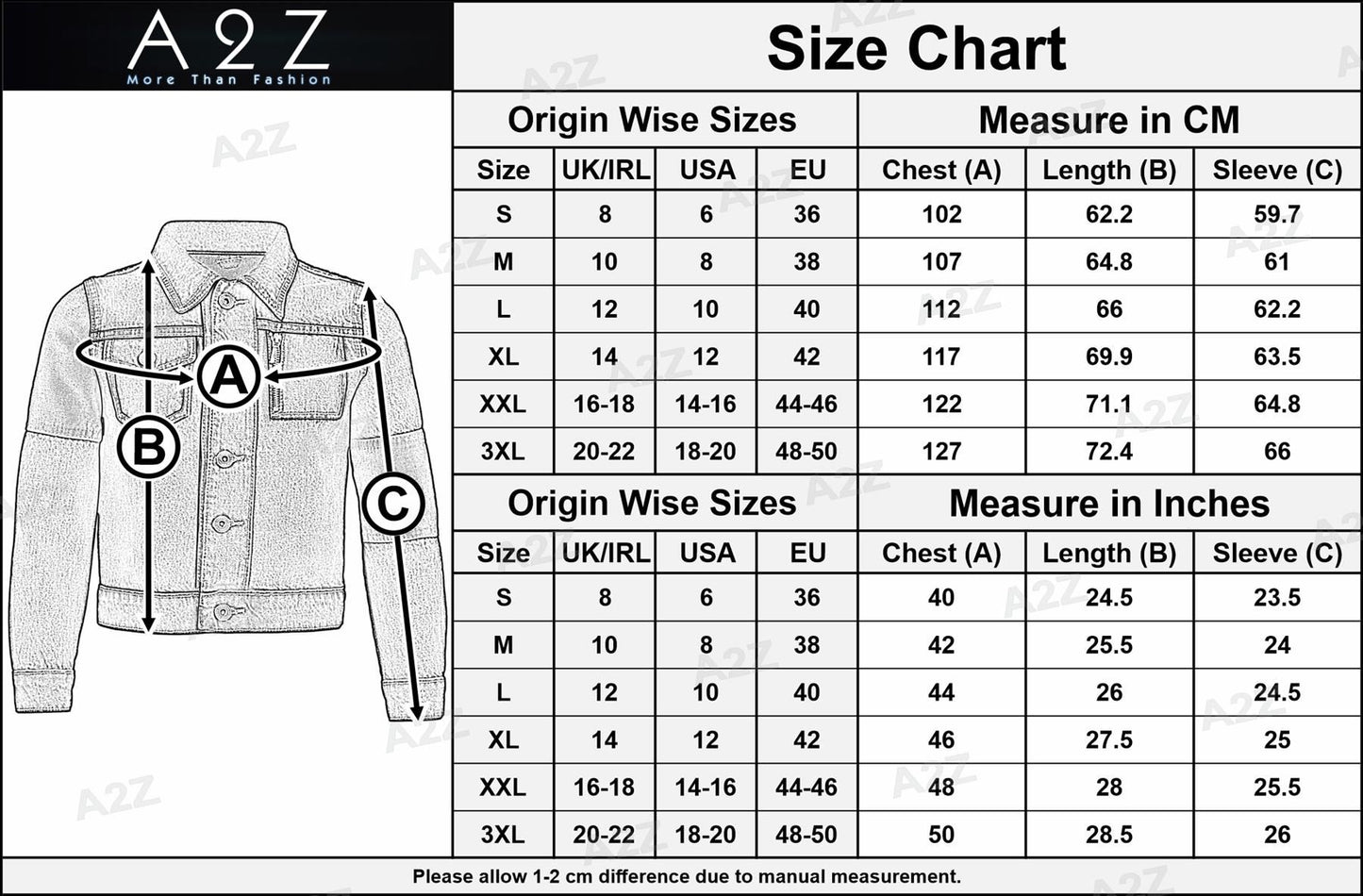 A2Z Mens Jacket Fashion Denim Jacket Jeans Long Sleeves Coat for Mens S To 3XL
