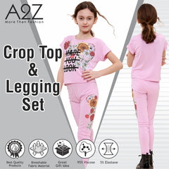 Girls Top Kids Short sleeves Made You Look Print Crop Top & Legging Set 5-13 Yrs
