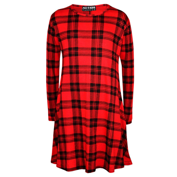 Kids Girls Swing Dress Tartan Print Stylish Trendy Fashion Dresses New Age 3 4 5 6 7 8 9 10 11 12 13 - A2Z 4 Kids