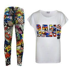 Kids Girls BANG Printed Trendy Top & Stylish Fashion Legging Set Age 7-13 Years