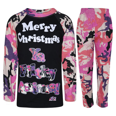 A2Z 4 Kids Pjs Baby Pink Unisex Ya Filthy Animal Camoflage Xmas PJs 2-13 Years