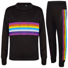 Kids Girls Lounge Suit Rainbow Striped Top Bottom Lounge Wear Tracksuit 7-13 Yr