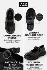 A2Z Girls Teens Womens Black Patent Mary Jane School Shoes Smart Buckle Footwear