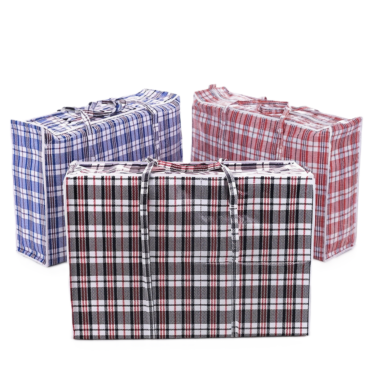 A2Z Large Plastic Shopper Storage Bag Check Zip Holdall 23 x 18 Inch