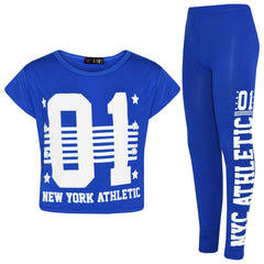 Girls Tops Kids 01 New York Athletic Print Stylish Crop Top Legging Set 7-13 Yrs