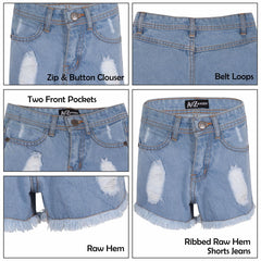 A2Z 4 Kids Girls Shorts Skinny Ripped Jeans Denim Stretch Short Casual�Half�Pant