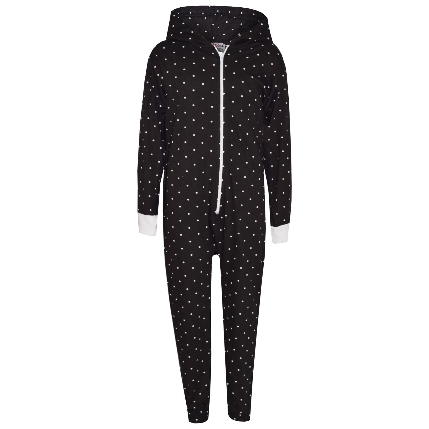 Kids Boys Girls Polka Dot Cotton A2Z Onesie One Piece Black Hooded Jumpsuit 2-13