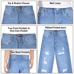Kids Boys Relaxed Straight Fit Boot Cut Ripped Jeans for Teens Cotton Jeans 5-13