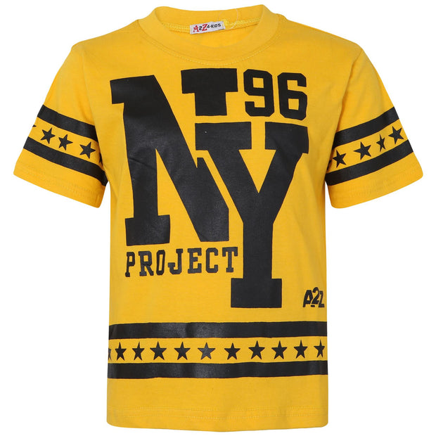 A2Z 4 Kids® Kids Boys Girls T Shirt Short Set Designer's Yellow 100% Cotton NY New York Print T-Shirt Top & Shorts Set Age 5 6 7 8 9 10 11 12 13 Years