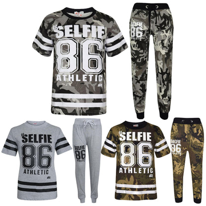 Boys Top Kids Designer's #Selfie 86 Camouflage T Shirt & Trouser Set 7-13 Years