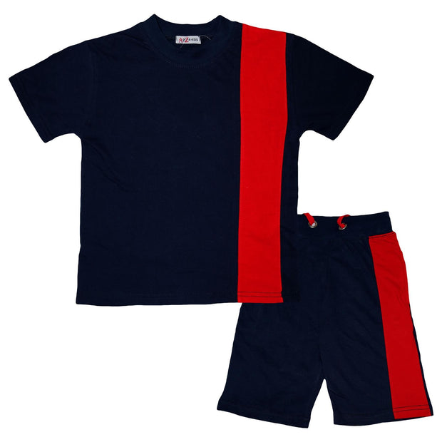 A2Z 4 Kids Kids Boys T Shirt Shorts 100% Cotton Contrast Panelledled Summer Outfit Trendy Fashion Summer Navy Top Short Set New Age 5 6 7 8 9 10 11 12 13 Years