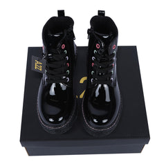 A2Z 4 Kids Girls Teens Ladies School Shoes Black Patent Glitter Heart Ankle Boot