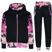 A2Z 4 Kids Girls Plain And Camo Baby Pink Tracksuit Contrast Fleece Hoodie With Bottom Joggers Jogging Suit Sweatpants Activewear Set For Childrens New Age 2 3 4 5 6 7 8 9 10 11 12 13 Years