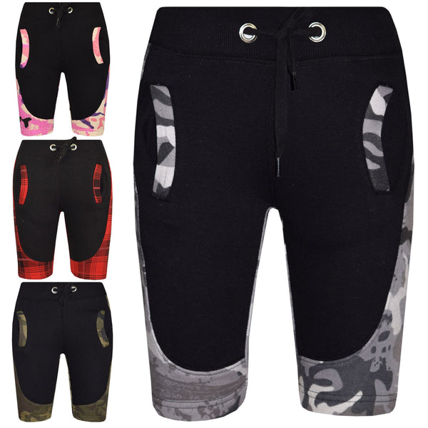 Kids Shorts Girls Boys Fleece Camouflage Panel Chino Short Knee Length Half Pant