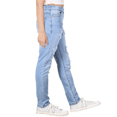 Kids Girls Denim Stars Ripped Jeans Comfort Stretchy Skinny Fashion Pants