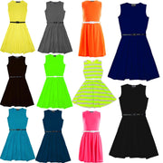 Kids Girls Skater Dress Party Dresses With Free Belt For Children New Age 2-13 - A2Z 4 Kids