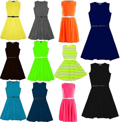 Kids Girls Skater Dress Party Dresses With Free Belt For Children New Age 2-13 - A2Z 4 Kids