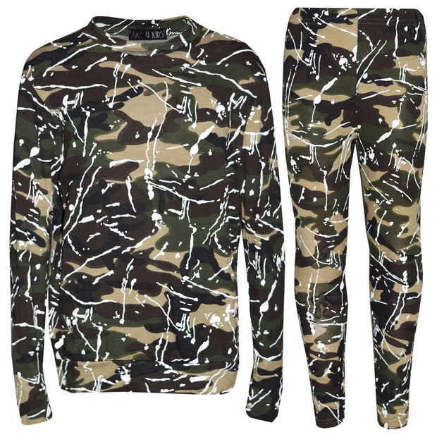 Kids Lounge Suit Girls Camouflage Splash Print Jogging Suit Tracksuit 7-13 Years