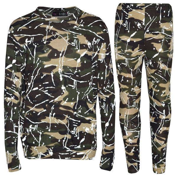 Kids Lounge Suit Girls Camouflage Splash Print Jogging Suit Tracksuit 7-13 Years