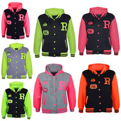 Kids Jacket Girls Boys Baseball Hooded Jacket Varsity Hoodie New Age 2-13 Years