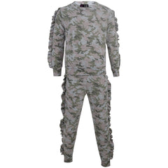 Kids Jogging Suit Girls Plain Frill Sleeve Lounge Suit Tracksuit Top Bottom 2-13