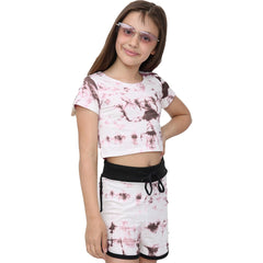 Kids Tie Dye Crop Top & Shorts Set Active Wear Summer Girls Boys Age 5-13 years