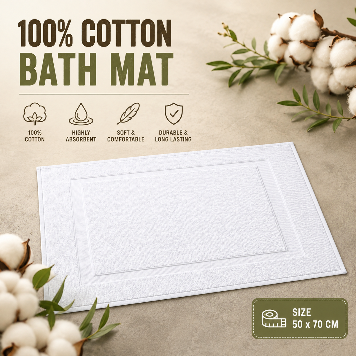 A2Z White Hotel Bath Mat Soft Absorbent Cotton Bathroom Floor Mat