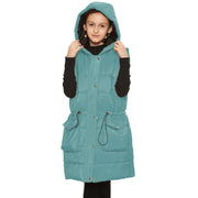 A2Z Kids Girls Down Vest Fashion Oversized Mint Hooded Quilted Gilet Padded Long Line Vest Jacket Long Sleeveless Coat Urban Winter Wear New Age 7-13