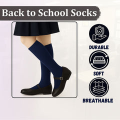 Kids Girls Plain Knee High Socks Pack of 3 Comfortable School Cotton Socks