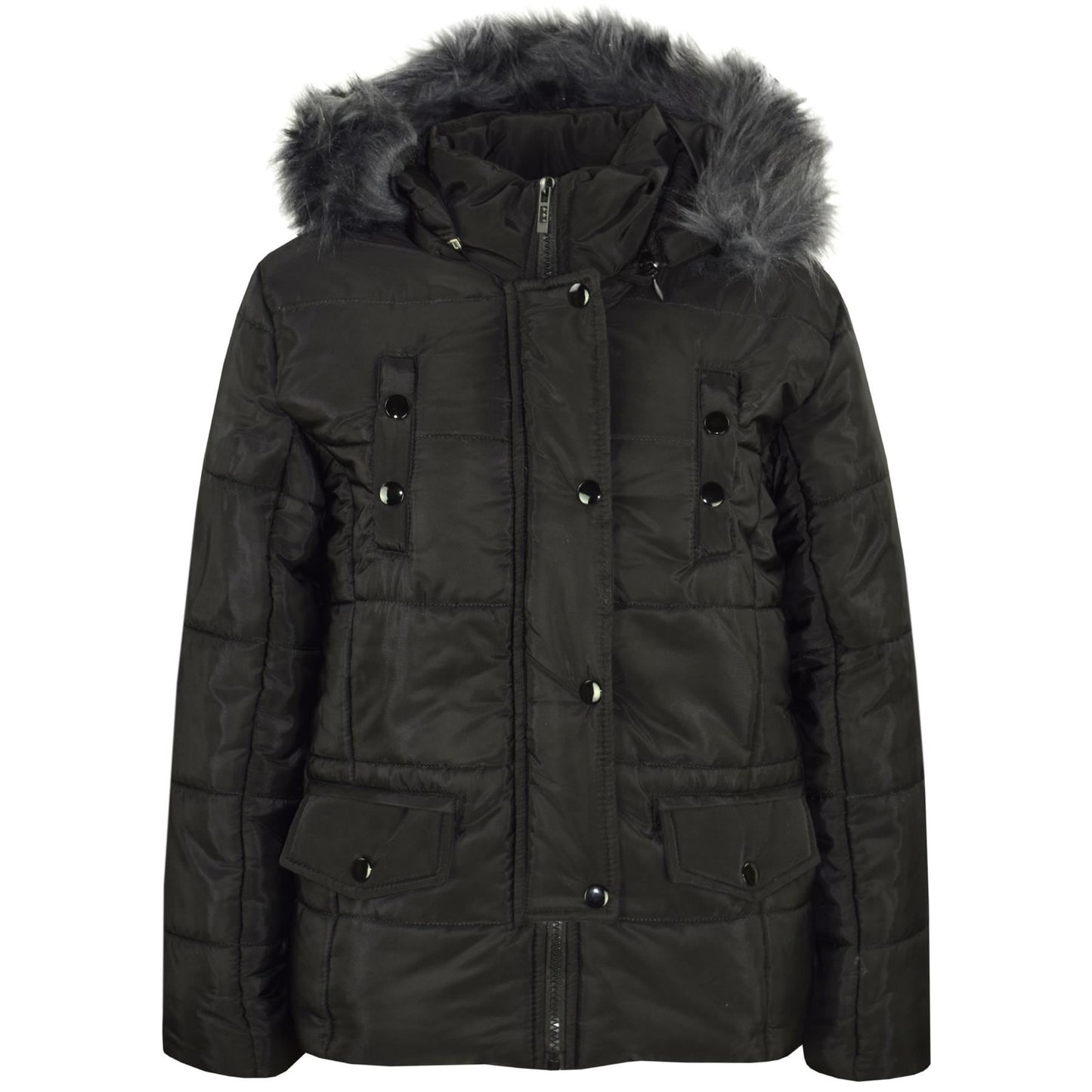 Kids Girls Puffer Jackets Faux Fur Hooded Zipped Belted Coats Age 5-13 Years
