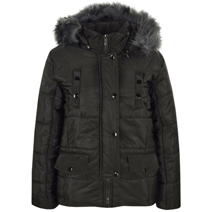 Kids Girls Puffer Jackets Faux Fur Hooded Zipped Belted Coats Age 5-13 Years