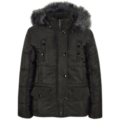 Kids Girls Puffer Jackets Faux Fur Hooded Zipped Belted Coats Age 5-13 Years