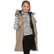 A2Z Kids Girls Down Vest Oversized Stone Hooded Quilted Gilet Padded Long Line Vest Jacket Long Sleeveless Coat Urban Winter Wear 7-13