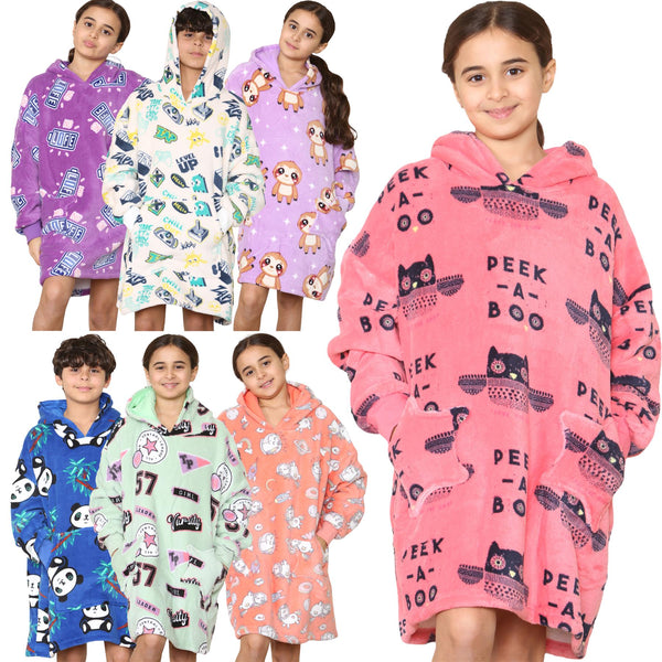 Kids Girls Boys Oversized Hoodie Animal Snuggle Blanket Super Soft Warm Fleece