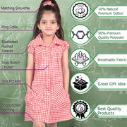 Kids Girls Gingham School Dress Check Printed Dresses With Matching Scrunchies - A2Z 4 Kids