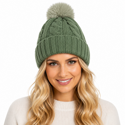 A2Z Ladies Hats Cable Chunky Bobble Knit Pom Pom Winter Warm Cozy Women Caps