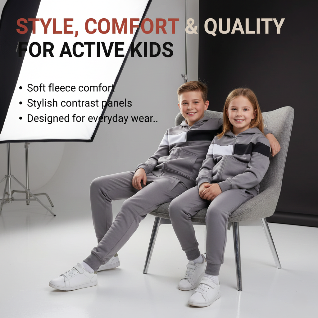 Kids Girls Boys Tracksuit Contrast Panelled Hoodie & Bottom Jogging Suits