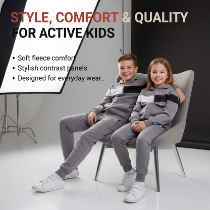 Kids Girls Boys Tracksuit Contrast Panelled Hoodie & Bottom Jogging Suits