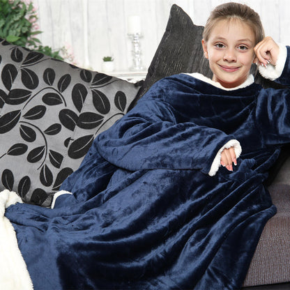 Girls Boys Unisex Wearable Fleece Snuggle Double Layer TV Blanket With Sleeves