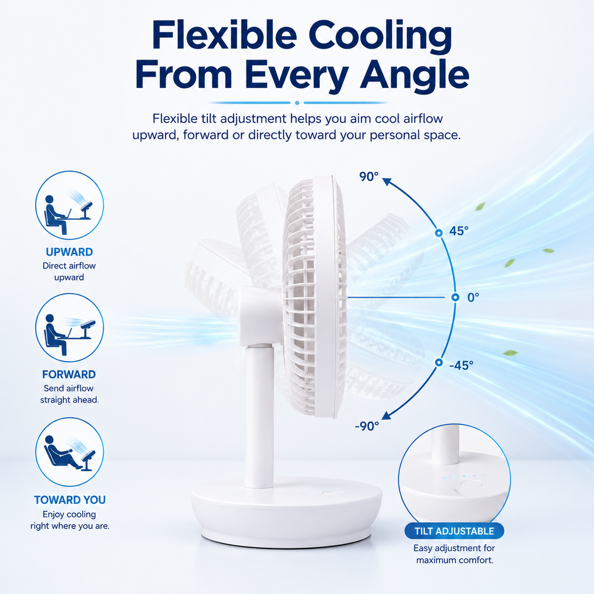 6 Inch White USB Desk Portable Cooling Fan with 4 Speeds LED Indicator Table Fan