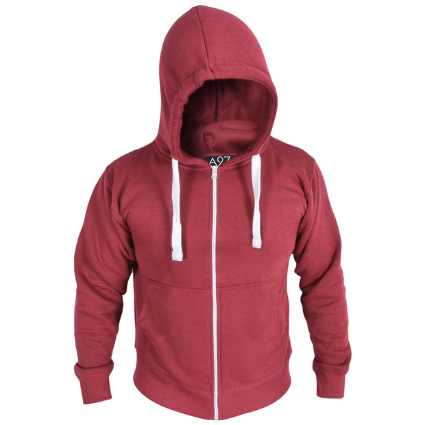 Mens Fleece Plain Zipper Hooded Long Sleeve Sweatshirt For Adults S-4XL