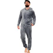Mens Pyjamas Soft Warm Fleece Adults Hooded Pyjamas 2 Piece Gift Set For Mens