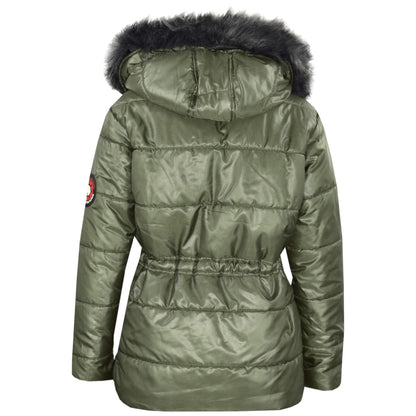 Kids Girls Jackets Puffer Hooded Detachable Faux Fur Wet Look Padded Long Coats