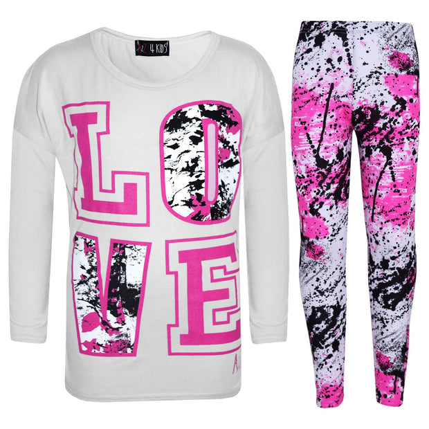 A2Z 4 Kids Girls Love Print Top Short Sleeve T-Shirt & Splash Print Fashion Leggings Set Age 5-13 years