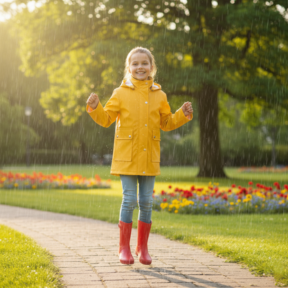 PU Raincoat Jacket Windbreaker Waterproof Parka Hooded For Girls Boys Age 5-13 Years