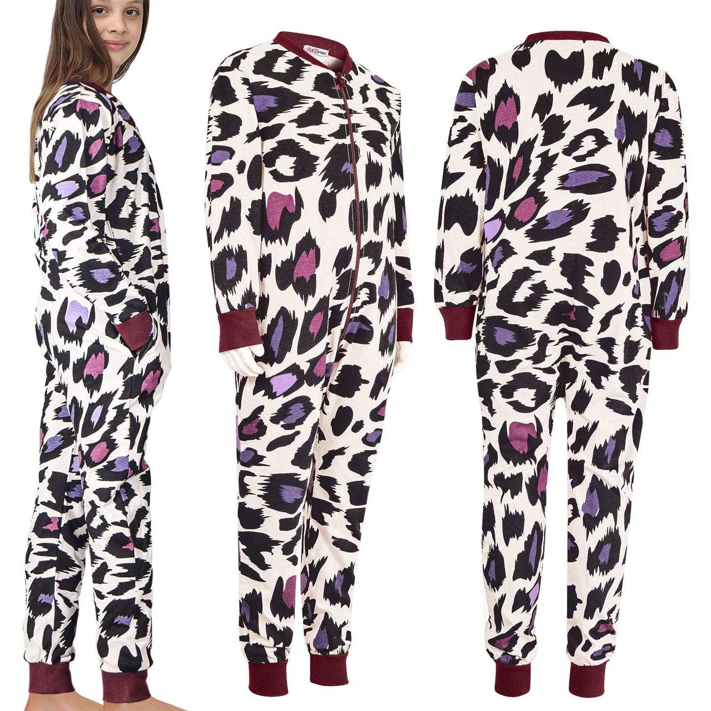 A2Z Onesie One Piece Kids Pyjamas Sleepsuit Leopard Print Costume For Girls